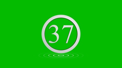 Number thirty seven displayed inside a silver circle on a vivid green background