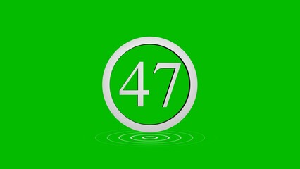 Number forty seven centered within a silver circle on a vibrant green background