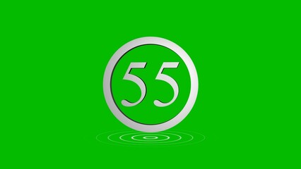 Digit 55 number displayed inside a white circle on green background with ripple effect