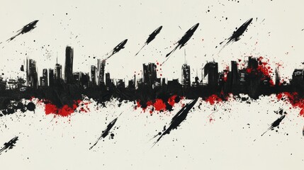 Abstract Anti-War Illustration of a City Under Attack
