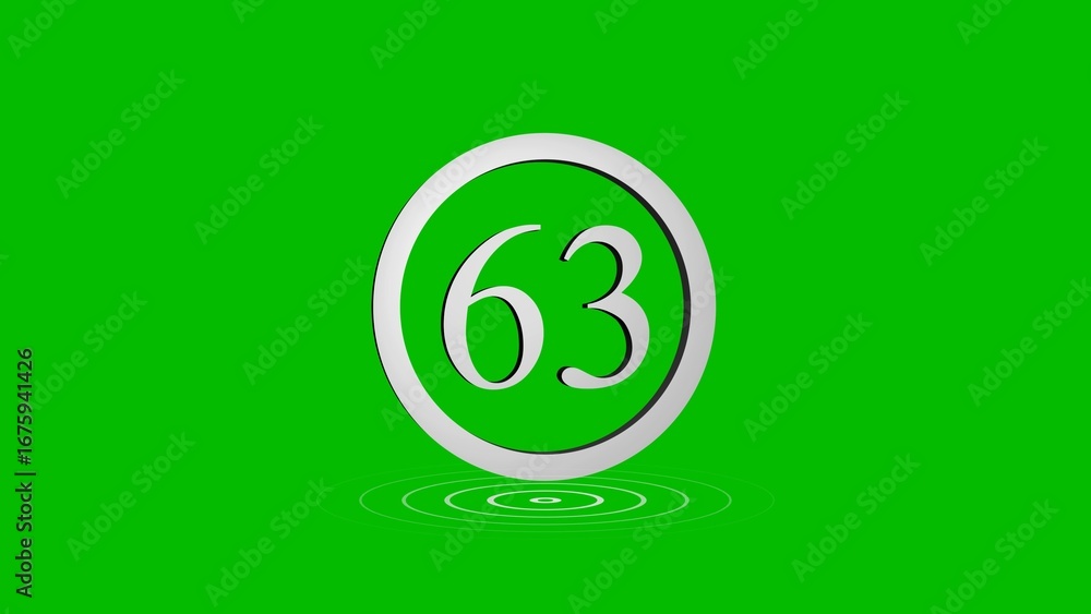 Aufkleber modern circular number sixty three symbol isolated on a green background with ripple effect