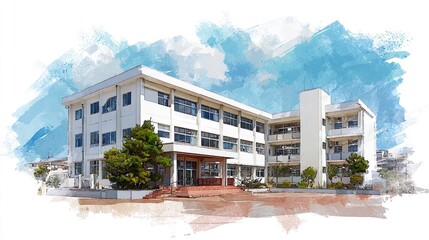 水彩タッチの学校のイラスト01