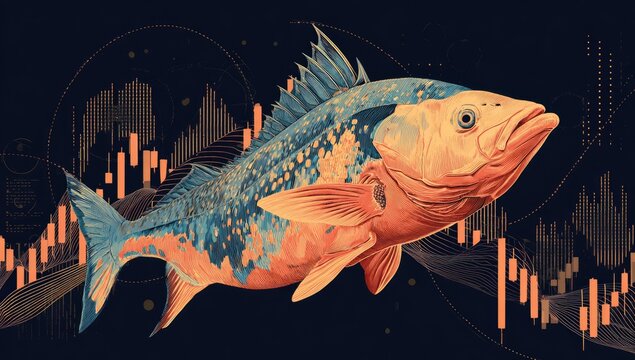 Large fish, vibrant colors, financial charts - Powered by Adobe