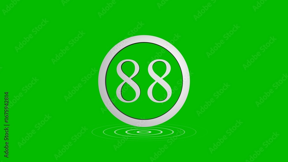 Poster simple graphic displaying the number eighty eight in a circle over a green background