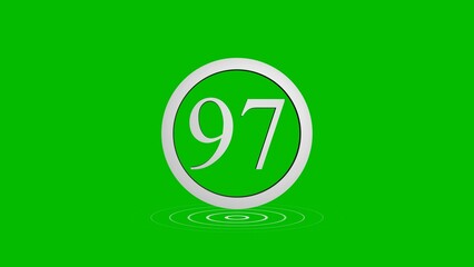 Number 97 displayed within a silver circle on a vibrant green background illustration