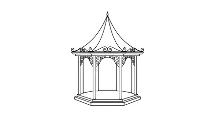 Octagonal Gazebo Design with Ornate Architectural Details.