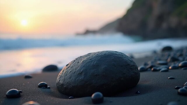 volcanic rock beach with extreme bokeh and nice out of focus areas