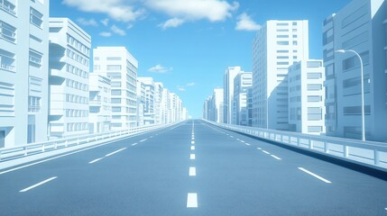 Fototapeta premium Empty highway through cityscape illustration