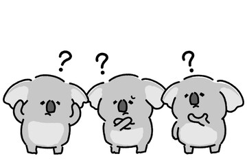 三頭のコアラが集まって悩むイラスト