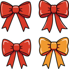 Colorful Ribbon Bow Vector Set in Warm Festive Tones Vector illustration