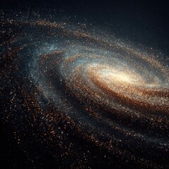 Swirling galaxy of stars and dust in deep, dark space with golden core