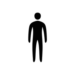 Human figure symbol stands against stark white background in simple silhouette