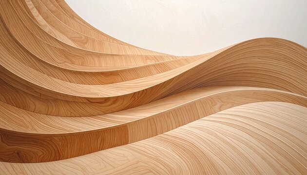 Elegant abstract wavy wooden panels with natural grain and smooth lines.