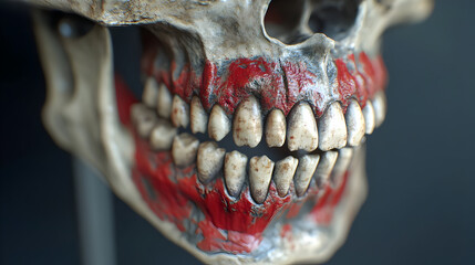 Creepy human skull with realistic teeth and distressed texture for Halloween design projects or gothic horror themed digital art