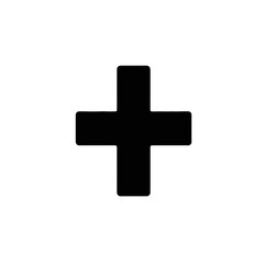 Obraz premium Geometric black plus sign on white background creates a bold silhouette