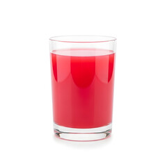 A refreshing glass of red juice or beverage on a plain white background, perfect for showcasing healthy drinks and lifestyle choices