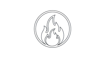 Stylized Fire Icon within a Circle Outline.