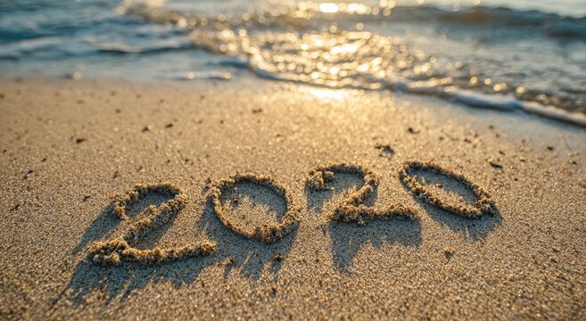 Sand year 2020 on beach