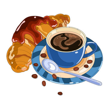 Coffee Cup with Croissant &ndash; Vector Illustration of Breakfast and Morning Energy
