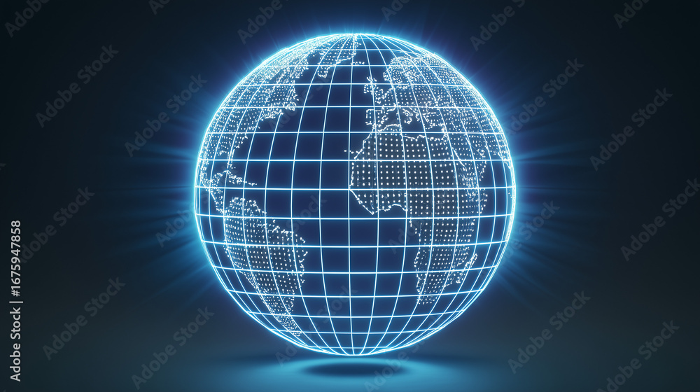 Aufkleber a captivating rendering of earth, bathed in a vibrant blue glow, its intricate network of lines and 
