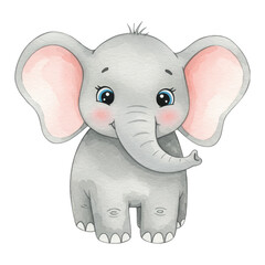 Naklejka premium Cute Little Baby Elephant Children Book Style Isolated Hand Drawn Watercolor Painting Illustration