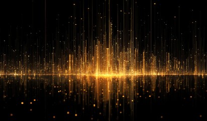 Abstract digital cityscape, gold tones on black