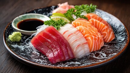 A plate of assorted sashimi