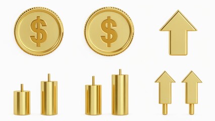 Gold coins and upward arrows symbolize wealth and growth, ideal for financial themes.