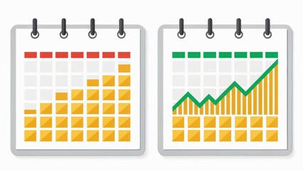 Graphs displaying data trends with colorful blocks and a rising line chart.