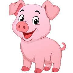 Big smile pink pig cartoon illustration isolated on white background