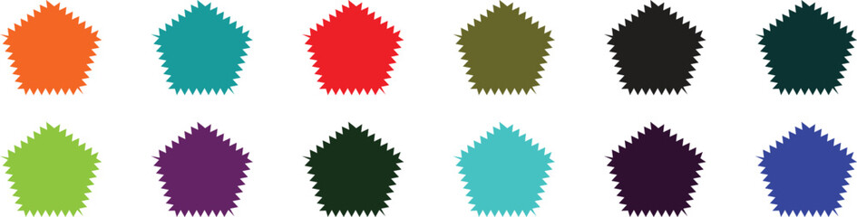 Colorful Abstract Starburst Badge Collection – Vector Set. Bright Polygonal Abstract Labels.