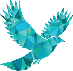 Geometric blue bird in flight flying polygonal