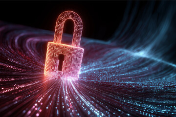 Digital padlock symbolizing cybersecurity and data protection.