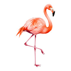 Elegant Pink Flamingo Standing on One Leg Isolated Hand Drawn Watercolor Painting Illustration
