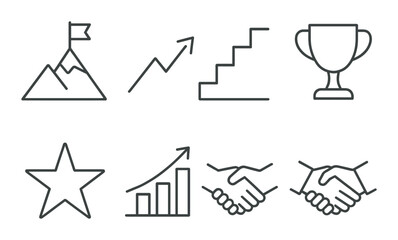 Abstract geometric icons featuring achievement, growth, and success themes