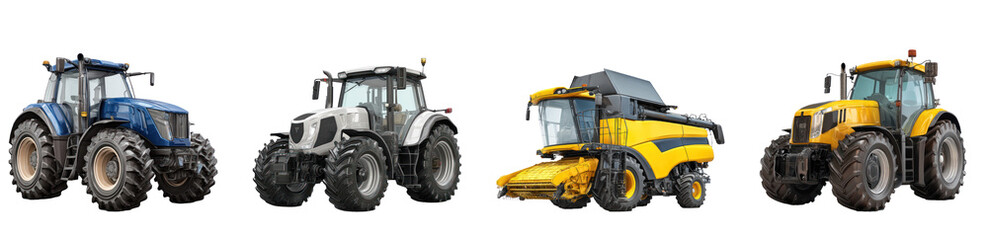 Fototapeta premium Modern tractor with large rear wheels isolated on transparent background