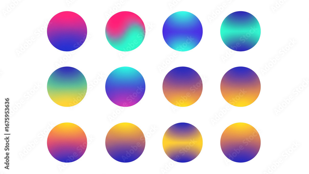 Poster a set of transparent background colorful gradient circles for modern design, web backgrounds, and ab