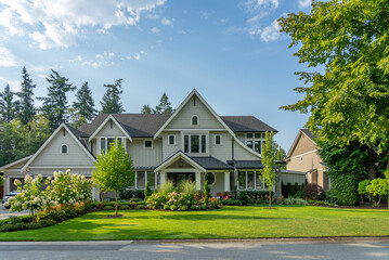 Two story luxury house with beautiful summer  landscape in Vancouver, Canada, North America. Day...
