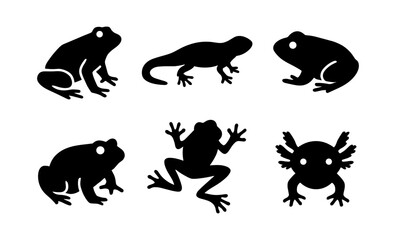 Naklejka premium Silhouette collection of frogs and salamanders in various poses