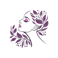 Beautiful woman face with floral hair ornament

