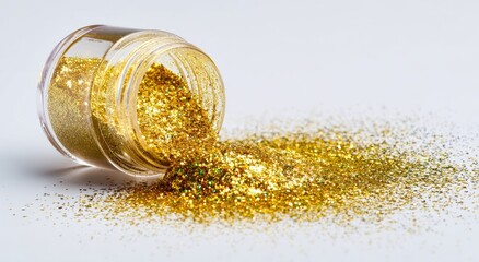 Gold glitter spills from a container