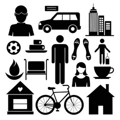 Minimalist Modern Lifestyle Icons Vector Set – Black Silhouette on White Background