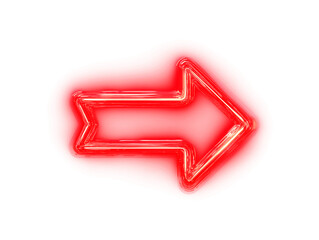 Glowing red neon arrow pointing right on a vibrant red background, highlighting direction