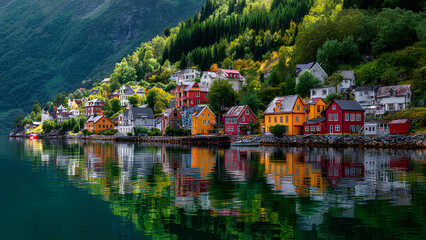 Fototapeta premium houses on the lake