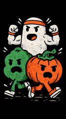 Spooky cartoon ghost illustration for Halloween in vintage retro style with playful design and friendly character for holiday party invitation