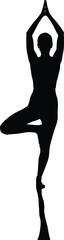Silhouette of Woman Practicing Tree Yoga Pose, Meditation and Balance, Wellness Concept, Healthy Lifestyle Illustration, Calm Fitness Vector