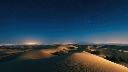 Naklejka premium Vast desert dunes under a starlit night sky