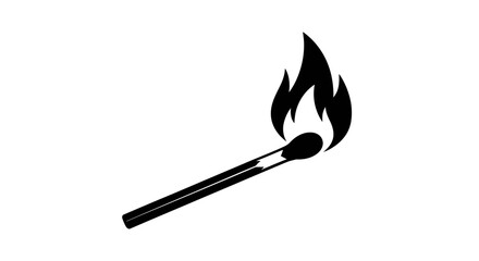 A simple black silhouette of a single lit matchstick with a stylized flame.