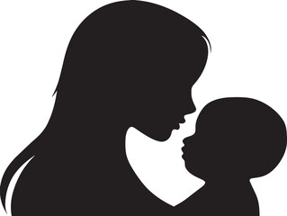 Elegant Family Mother And Child Icon Silhouette Solid Vector