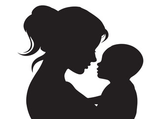Elegant Mother and Child Silhouette Vector Icon Illustration